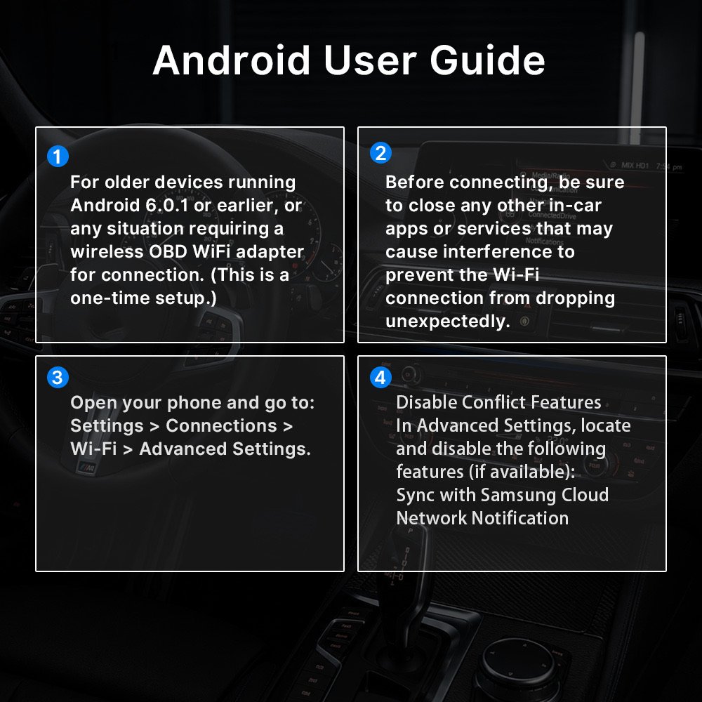 Android user guide for ENET WiFi adapter — WiFi advanced settings, disable conflicting features for a stable connection