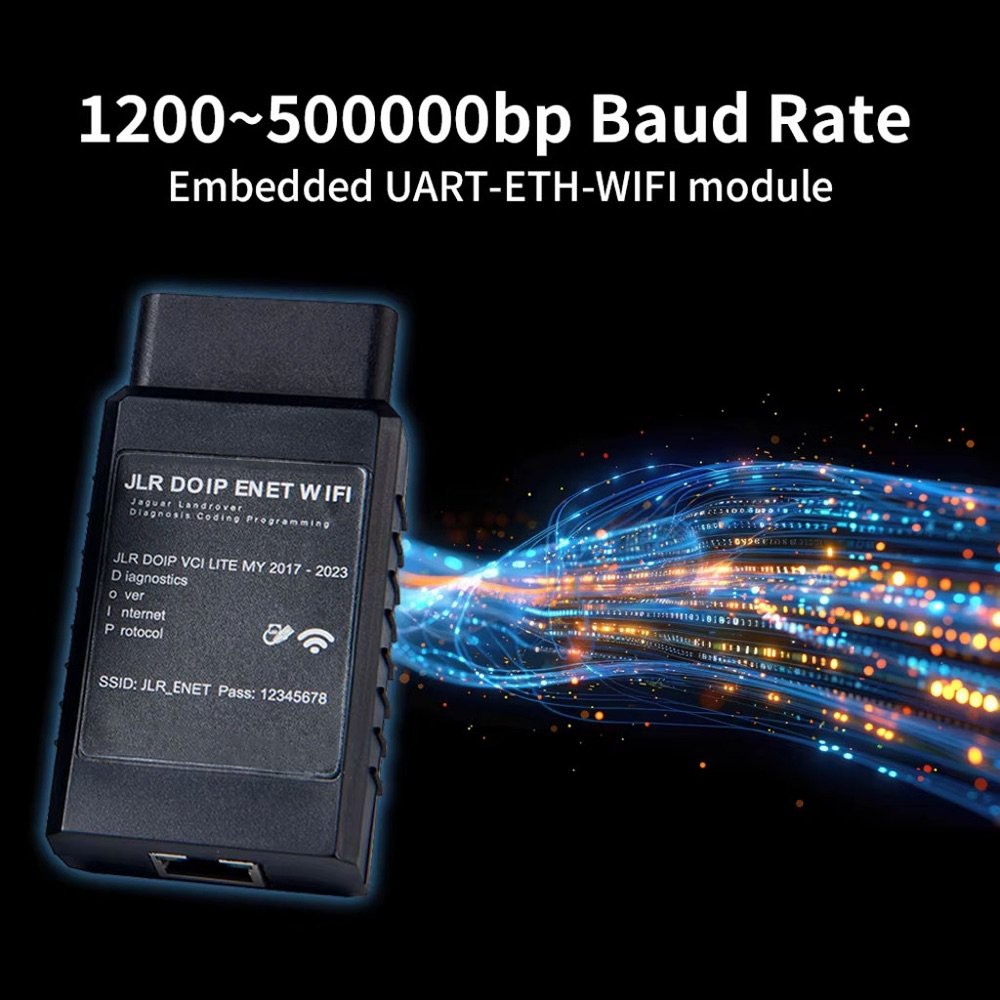 JLR DoIP ENET WiFi adapter with embedded UART-Ethernet-WiFi module — 1200 to 500000 bp baud rate wireless diagnostic bridge
