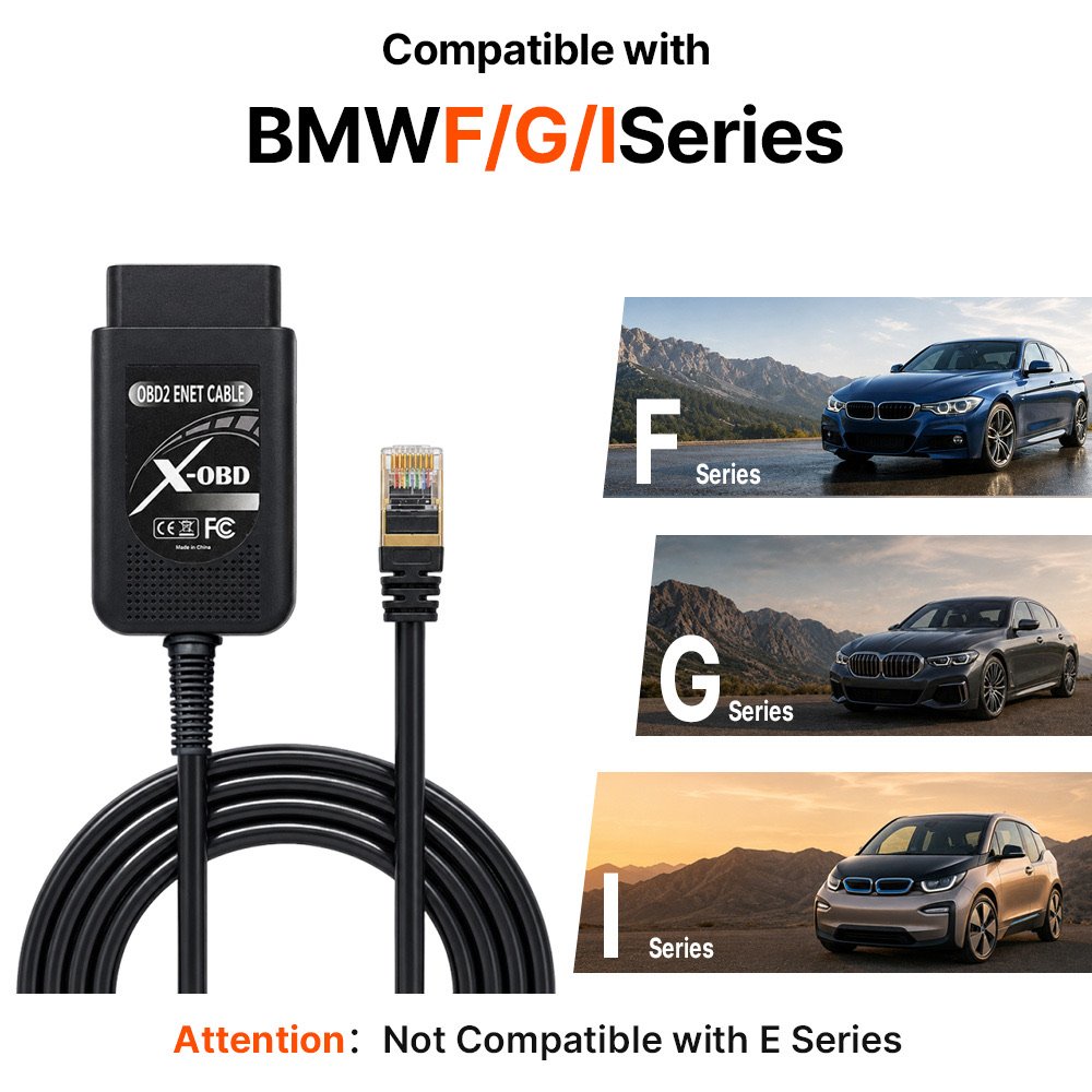 X-OBD ENET cable in-car installation for BMW coding session